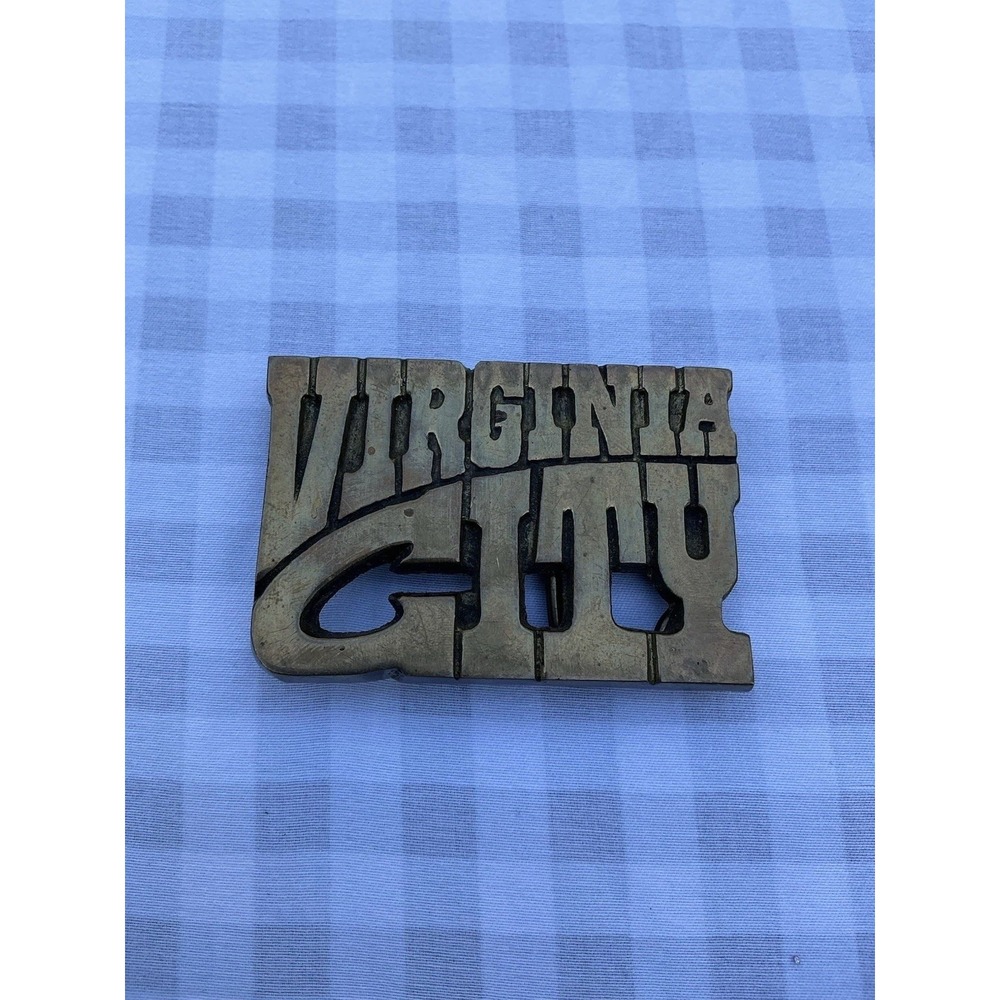 Vintage Solid Brass Virginia City Belt Buckle Made In Taiwan Western‎